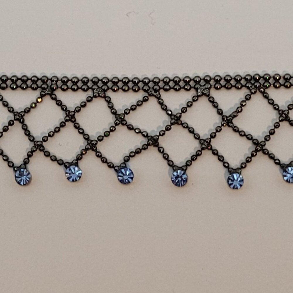 New Jeremejevite (Light Blue) Colored Crystal & pewter-color mesh bracelet
